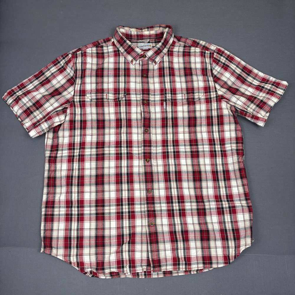 Carhartt Relaxed Fit Flannel Short Sleeve Button Down Shirt Men's Size 2XL Red